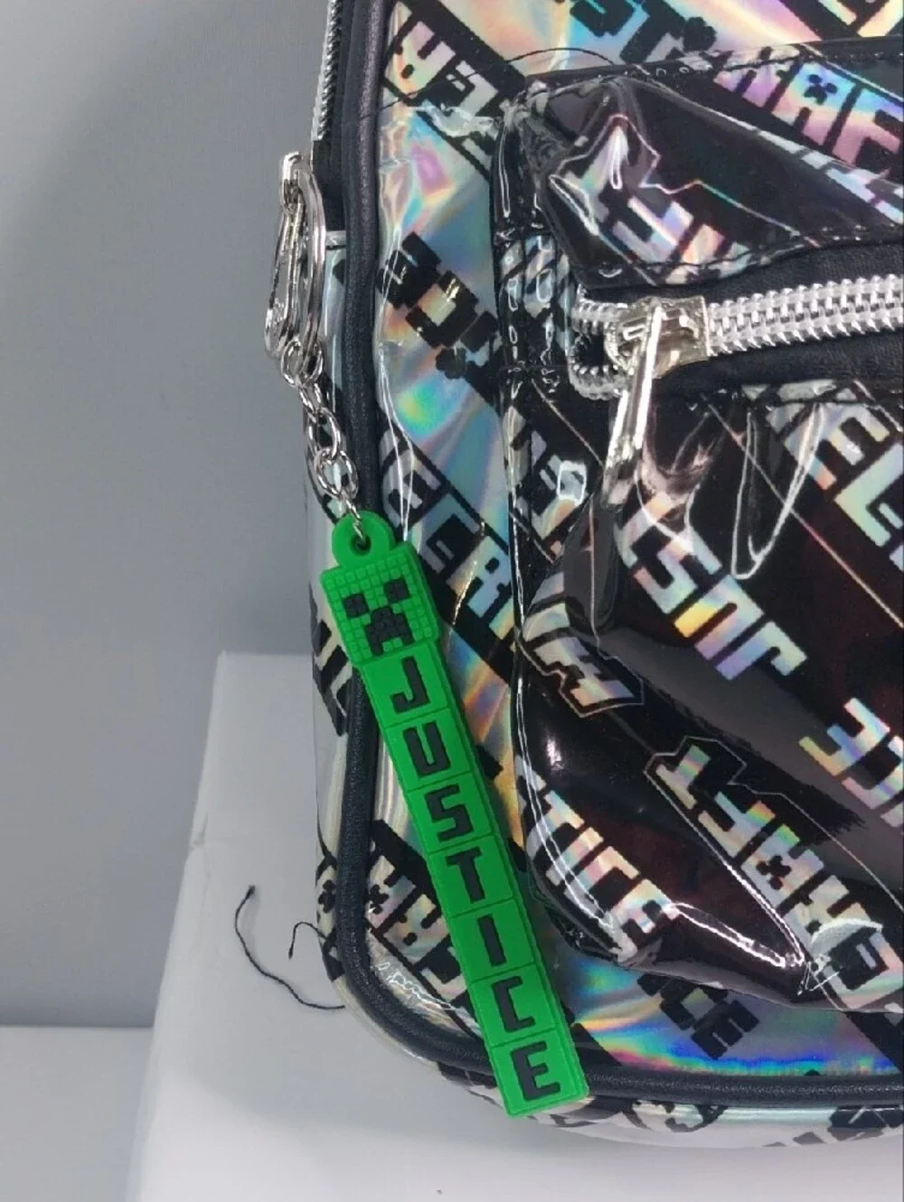 Justic Minecraft Holographic Mini Backpack - Holographic Black with Green Patch
